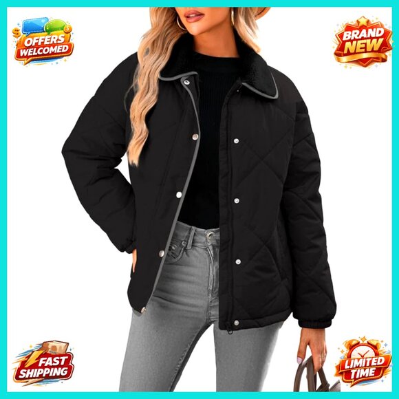 Jackets & Blazers - Quilted Puffer Jacket Casual Oversized Chic Winter Outerwear Snap Front